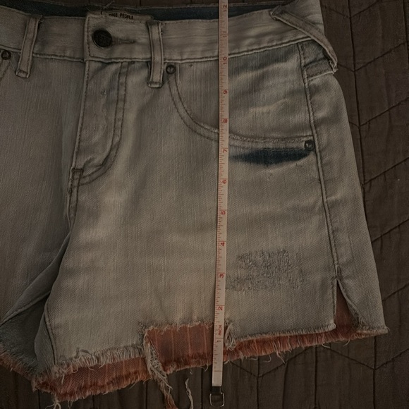 EUC Free People blue denim distressed jean shorts with interior stripe detail - Picture 7 of 12